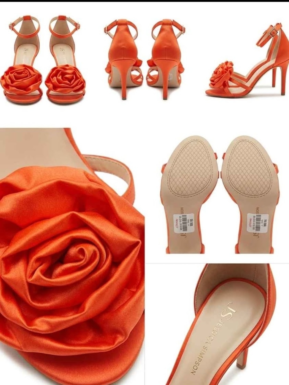 Jessica Simpson Orange Satin Rose Stiletto Sandals Size 6